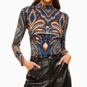 Farm Rio Pineapple Ikat Blue Jersey Blouse